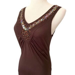 [Georges] Dark Brown Sequined Sleeveless Tank Top Sz: S 🤎